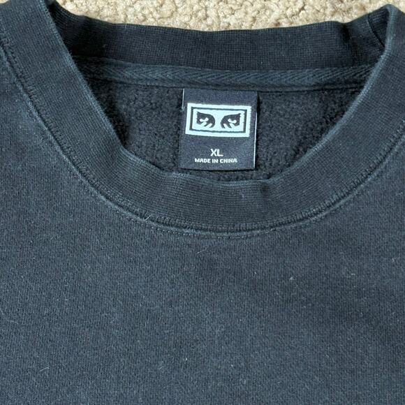 Vintage Y2K Obey Sweatshirt Black Mens Size XL Crewneck Logo Patch - Picture 6 of 6